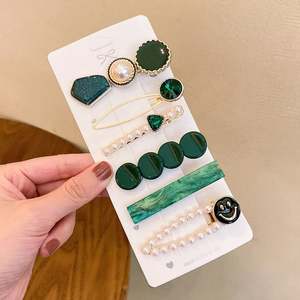 Juego de Pinzas para el Cabello, Accesorios para el Cabello a la Moda, Elegantes Pinzas Geométricas de Perlas Acrílicas - Product Image 1