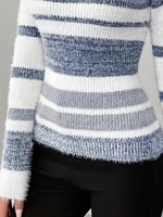 Suéter de Punto para Mujer, Estilo Moderno 2026, Cuello Redondo, Manga Larga, Diseño a Rayas con Bloques de Color, Otoño-Invierno