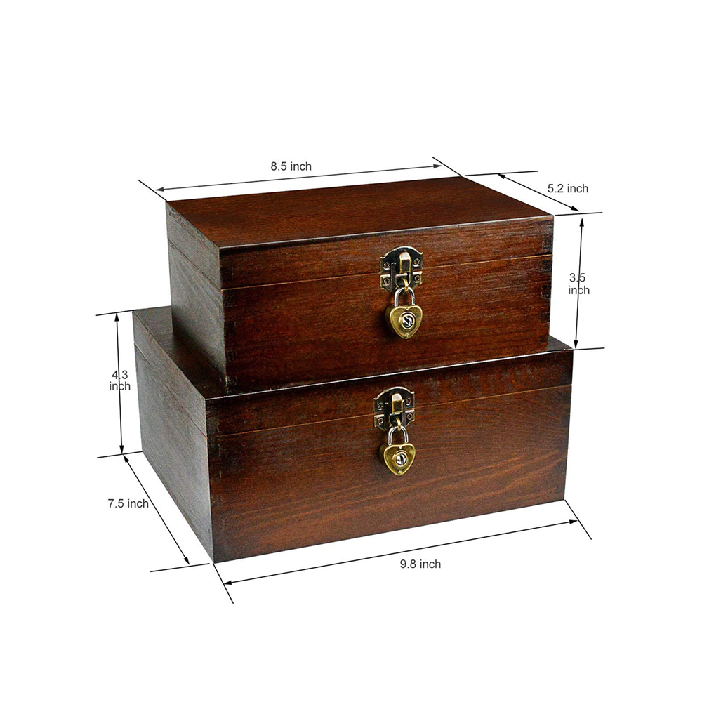 Boîte De Rangement en bois avec Serrure et Clés Décoratifs Boîtes à Souvenirs En Bois Coffre Au Trésor Bijoux Bibelots