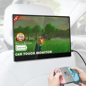 Écran de voiture lcd tactile portable de 16 pouces, pour voitures, avec batterie intégrée, ultra large, double moniteur arrière