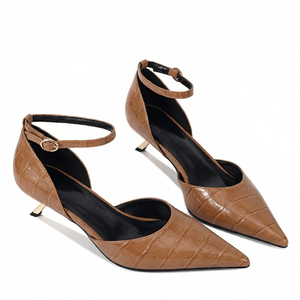 Women Cut Out Ankle Strap Shoes Gold Thin Heels Pumps Dress Pointed Toe Sandals Office Ladies Buckles Stiletto - Product Image 5