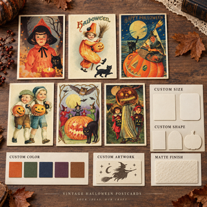 Cartes de vœux vintage pour Halloween, texture papier vieilli, sorcière, fantôme, squelette, cartes de vœux « Trick or Treat » pour fête d'Halloween et cadeaux - Product Image 6