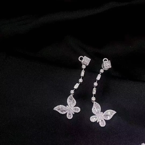 Butterfly Design Natural Diamond Jewelry Set 18K Solid <b>Gold</b> <b>Tennis</b> Chain <b>Necklace</b> With Drop Earrings Fine Women Luxury Jewellery - Product Image 4