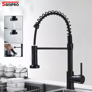 <span class=keywords><strong>SANIPRO</strong></span> mitigeur de cuisine mitigeur flexible froid et chaud avec douchette à tirer finition brossée monté sur le pont en acier inoxydable noir - Product Image 2