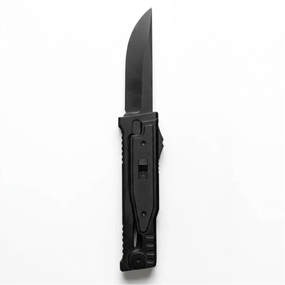 Black handle, black blade, single-edged