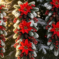 Guirlande de Noël en aiguilles de pin floquées, décoration artificielle suspendue pour les fêtes, décorations rouges avec baies florales et cônes de pin pour porte et fenêtre