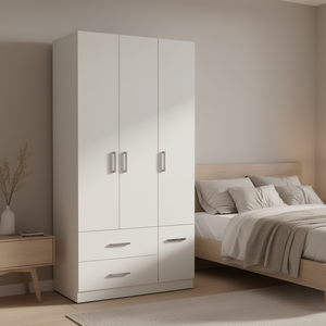 Armadio Moderno Bianco 71 Pollici 4 Ante 3 Cassetti, Mobile da Camera da Letto Autoportante in MDF con Maniglie in Metallo - Product Image 2