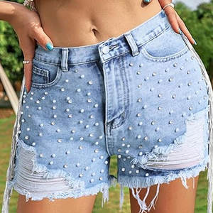 Shorts en jean taille mi-haute pour femme, décontractés, respirants, anti-humidité, écologiques, imperméables, en toile, avec fermeture boutonnée – Collection été, Offre Spéciale - Product Image 6