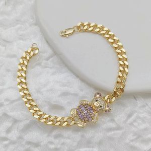 Bracelet Hiphop personnalisé en laiton <span class=keywords><strong>plaqué</strong></span> <span class=keywords><strong>or</strong></span> avec chaîne à maillons laminés mode ours mignon bijoux pour femmes - Product Image 4