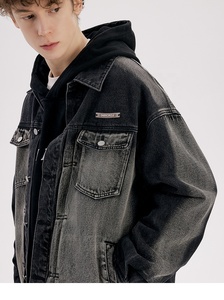 Chaqueta Vaquera Personalizada para <span class=keywords><strong>Hombre</strong></span>, Estilo Vintage, Negra, Lavada a la Piedra, Ropa Urbana, Chaqueta Vaquera Unisex, Gran Venta - Product Image 5