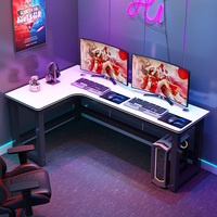 Table de jeu d'angle noire et blanche en forme de L Bureau d'ordinateur double de haute qualité