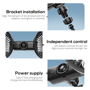 Pluska G14 Dual Head Powered Car Fan Car Truck Vehicle Sucker Cooling Air Car Fan With Suction Cups Holder - Product Image 5