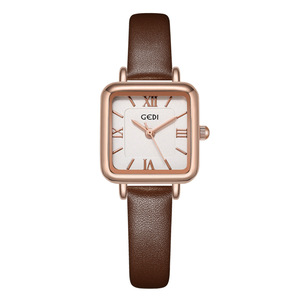 Reloj cuadrado de oro rosa para mujer, números romanos, esfera blanca, correa de cuero marrón, elegante reloj de pulsera de cuarzo - Product Image 6