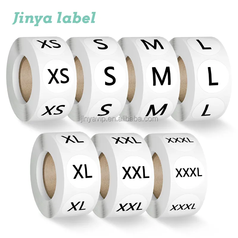 Adesivi con dimensioni di abbigliamento in 3500 pezzi adesivi di dimensioni autoadesive etichette adesivi bianchi con etichetta in tessuto di dimensioni Text7 nere