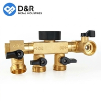 D&R Garden Brass Distributeur d'eau 4 voies 3/4 avec raccords rotatifs et robinet de dérivation pour robinet de jardin