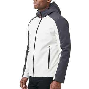 Veste polaire à capuche pour homme, color-block blanc et gris, fermeture éclair, décontractée, pour l'automne, coupe-vent, en polyester - Product Image 1