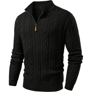 เสื้อสเวตเตอร์คอตั้งแบบซิป ¼ ตัวสำหรับผู้ชาย ยี่ห้อ FOXA  ถักลายเคเบิ้ล  สวมใส่สบาย  สีพื้น แขนยาวปกติ - Product Image 1