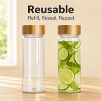 Bouteille de boisson réutilisable de 500 ml en Tritan transparent avec couvercle en bambou et large ouverture pour jus, lait et fêtes estivales à la piscine