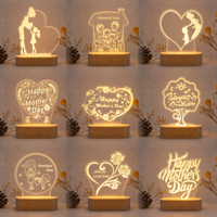 Lampe de nuit LED pour la fête des mères, alimentée par USB, base en bois, panneau acrylique, lumière chaude, certifiée CE, cadeau pour maman