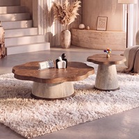 Table basse irrégulière en bois de style moderne du milieu du siècle, ensemble pour salon, couleur noyer, mobilier italien, design élégant et unique