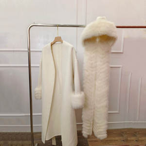 Damesjas 2026 Nieuwe Herfst Winter Luxe Warme Premium Capuchonjas, Dubbelzijdig, Middellange Lengte - 100% Wol, Kraag van Vossebont - Product Image 5