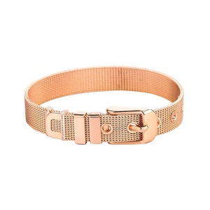 Bracelet en maille d'acier inoxydable réglable |   Manchette à boucle PVD multicolore avec design à œillets |   Bracelet tendance et durable - Product Image 1