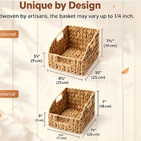 Ensemble de paniers de rangement en jacinthe d'eau tressés à la main, bacs organisateurs en osier naturel avec poignées pour chambre et salon