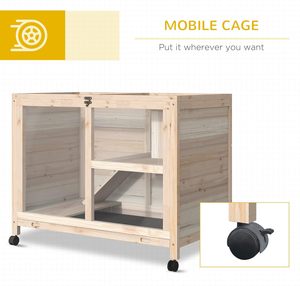 Roues pour cage à lapin en bois, verrouillables, accès supérieur multi-niveaux, plateau amovible en acrylique, toit ouvrant, intérieur/extérieur - Product Image 5
