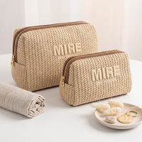 Sac à Makeup Eco Coloré Voyage Grand Jacquard Terry Rose Mignon Logo - Grande Capacité Zip