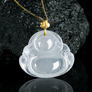 Pendentif Bouddha Maitreya en jade naturel du Myanmar véritable, en or 18 carats, pendentif en jade de qualité supérieure pour femmes - Product Image 4