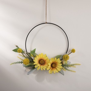 Décoration murale demi-cercle Joyful Sunflower en tissu tressé plastique, motif tournesol artificiel, pour la maison et les mariages CF01124 - Product Image 2