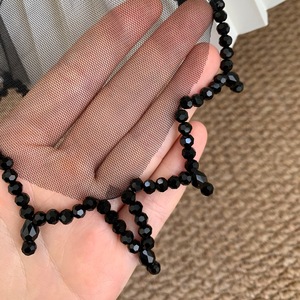 long <b>black</b> crystal mesh headband handmade beaded bag <b>veil</b>, fashion dress accessories - Product Image 4