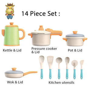 Ensemble de cuisine pour enfants en paille de blé écologique, comprenant une bouilloire haute et des ustensiles de cuisson, jouets d'imitation, 14 pièces - Product Image 3