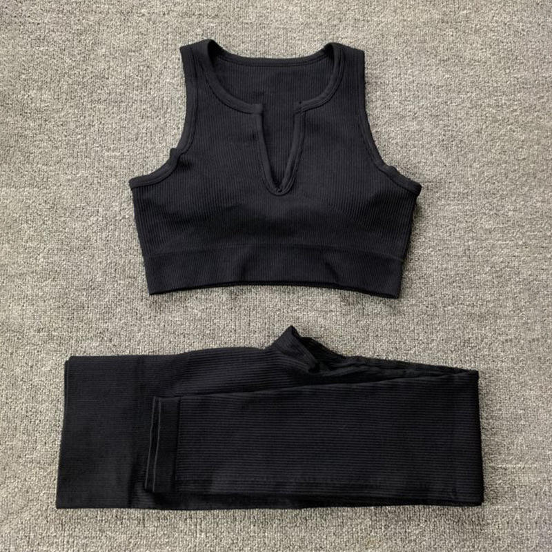 Ensemble legging soutien-gorge V noir