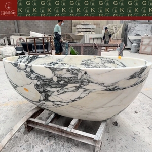 Bañera Ovalada Independiente GOLDKING Ultra Premium Penthouse <span class=keywords><strong>Master</strong></span> Suite de Mármol Calacatta Viola con Base Blanca y Vetas Grises, Personalizable OEM - Product Image 5