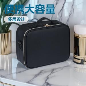 กระเป๋าเครื่องสำอางผ้าอ็อกซ์ฟอร์ดสีดำมีซิปปิดแบบพกพาพร้อมที่จับนุ่มลายเพชรทอฤดูร้อนปี 2024 - Product Image 2