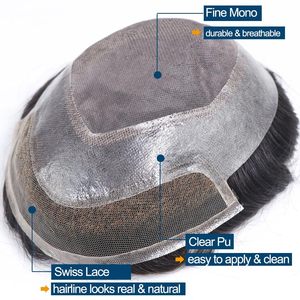 Toupee de alta calidad para hombres 100% Sistema de reemplazo de cierre de diseño derecho de cabello humano indio listo para enviar - Product Image 5