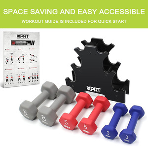 XPRT Fitness Gym Workout Sport Training Fitness Equipment Hex 32 Lb Neoprene <b>Dumbbell</b> Set with Rack - Product Image 2