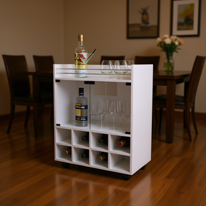 Carrello Portabottiglie Bianco per 8 Bottiglie con Portabicchieri, Arredamento Moderno per la Casa - Product Image 2