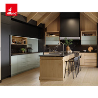 Allandcabinet Meuble de cuisine îlot de luxe moderne en érable cannelé coloré avec armoires à accès intégral