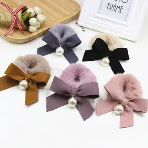 Yapay sahte tavşan kürk Hairband halat at kuyruğu tutucu bileklik elastik toka inci Charm ile