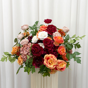 Burgundy Orange Pink Realistic <b>Artificial</b> <b>Flower</b> Arrangement Silk Rose <b>Hydrangea</b> Modern Centerpiece for Wedding Table Decor - Product Image 2