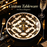 Service de table personnalisé en porcelaine fine, style Art Déco, moderne et minimaliste, en céramique de luxe, personnalisable