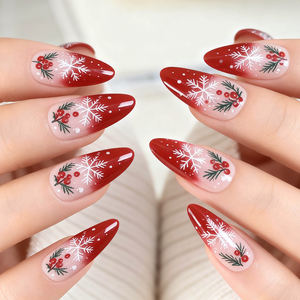 24 Uds. <span class=keywords><strong>Uñas</strong></span> postizas de <span class=keywords><strong>Navidad</strong></span> prensa de almendras cortas en la extensión de <span class=keywords><strong>uñas</strong></span> cubierta completa manicura copo de nieve árbol usable puntas de <span class=keywords><strong>uñas</strong></span> postizas - Product Image 3