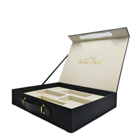 Accepter personnalisé imprimé UV haut de gamme avec poignée en cuir ensemble de soins de la peau et cosmétiques emballage en papier boîte-cadeau en carton avec couvercle magnétique