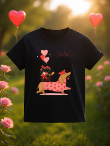 T-shirt girocollo da donna taglie forti AniDog con stampa Bassotto, cuore e cappello rosso, casual, alla moda, primavera estate, regalo di San Valentino - Product Image 2