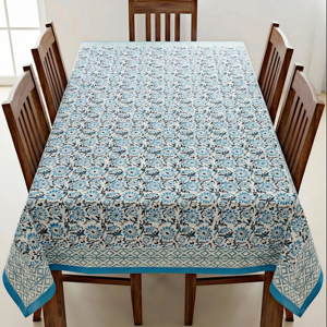 Ethnic Blue Floral Tablecloth Cotton Dining Table Cover Printed Table Linen Kitchen Decor Washable Table Cover - Product Image 1