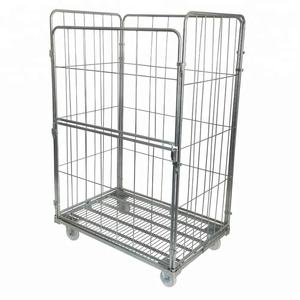 Heavy Duty Warehouse Wire Mesh Roll Cage <b>Trolley</b> Storage Cart <b>Foldable</b> Logistics Transport Container with Wheels for Industrial - Product Image 3