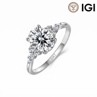 Bague RINNTIN LBR19 en or massif 18 carats, diamant de laboratoire certifié IGI, taille brillant rond 1 carat, sertie de pierres sur plusieurs côtés, bijoux fins