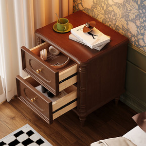 Solid Wood Nightstand <b>Walnut</b> Color 2 <b>Drawers</b> Storage Bedroom Furniture - Product Image 3